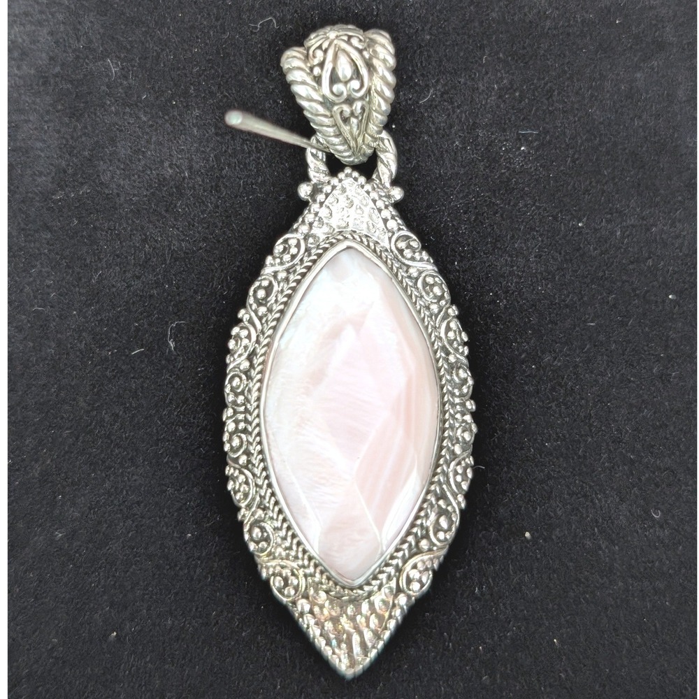 Sarda Sterling Silver 925 Pink Mother of Pearl Marquise Filigree Pendant
